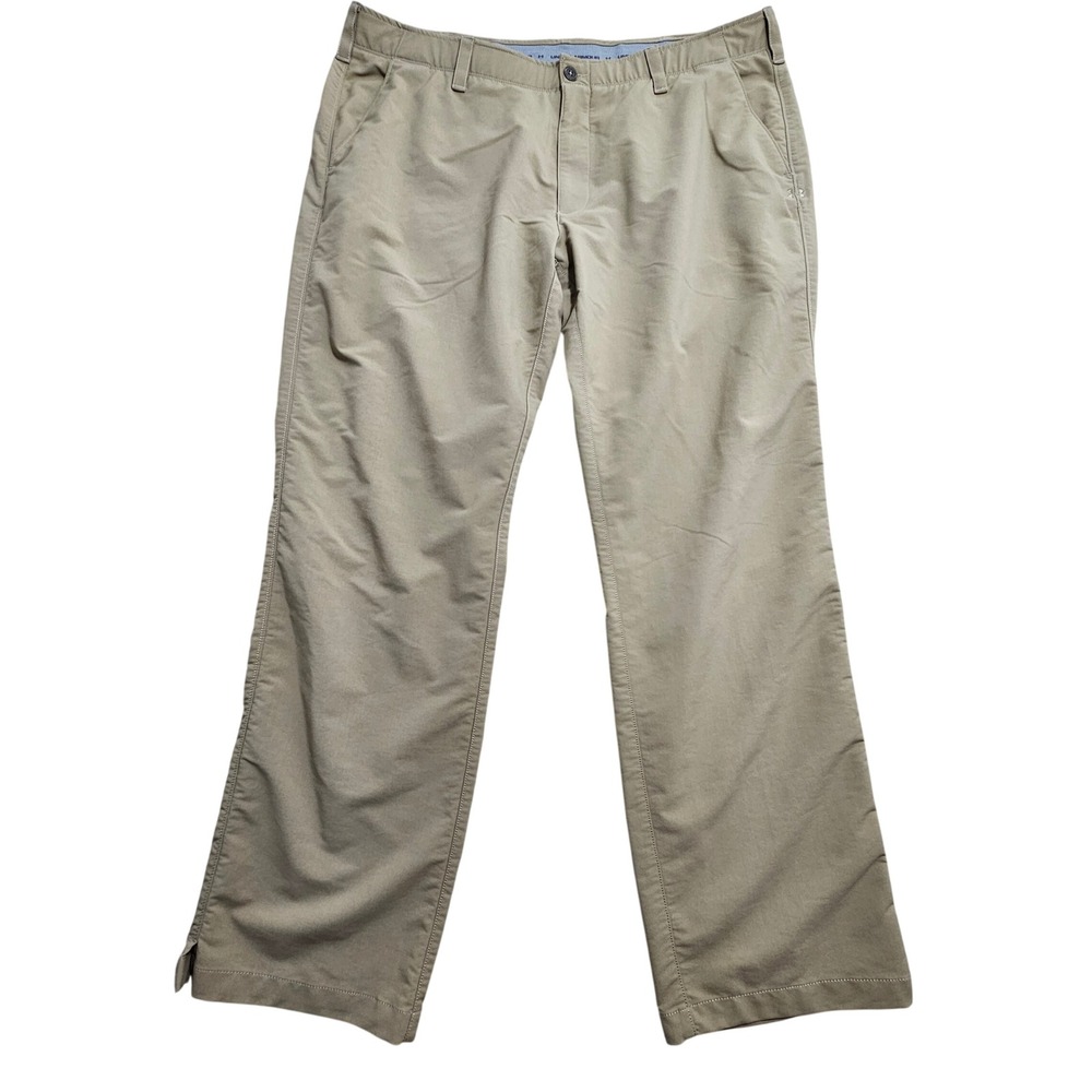 Under Armour Golf Pants Mens 42/32 Khaki Tan Stretch Performance Trousers